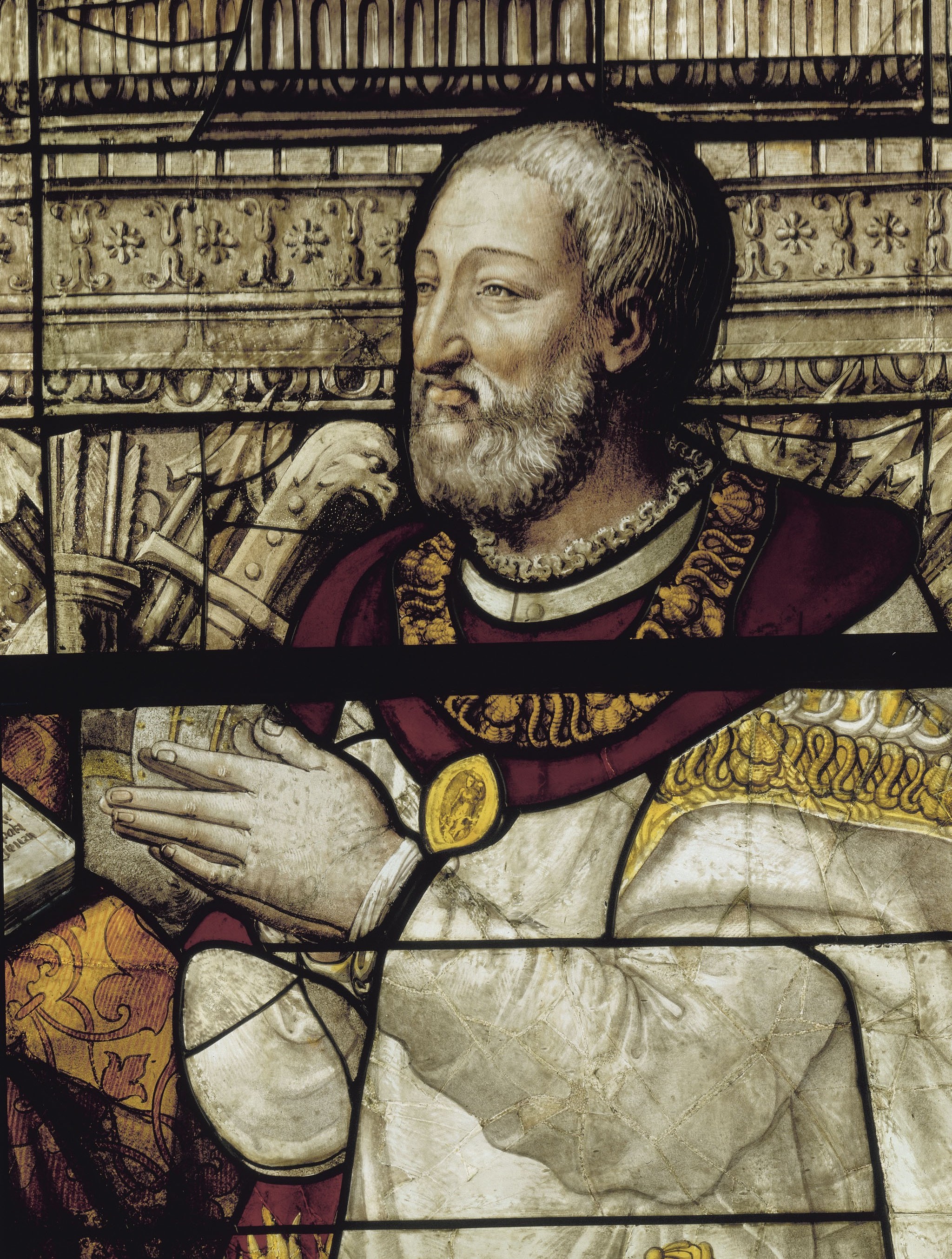 François Ier agenouillé en prière, vitrail provenant de la Sainte-Chapelle de Vincennes