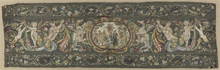 Pente&nbsp;: scène mythologique et frise de grotesques