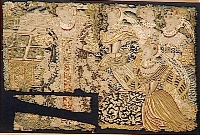 Une reine et ses suivantes dans un jardin