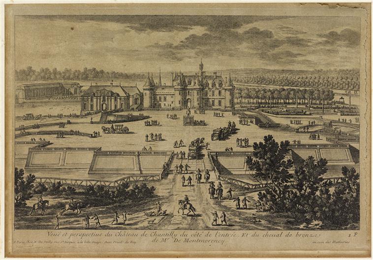 Le château de Chantilly avec la statue équestre d'Henri de Montmorency